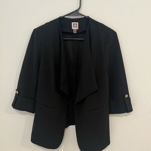 Black Draped Open-Front Women's Blazer by Anne Kline Size Petite small